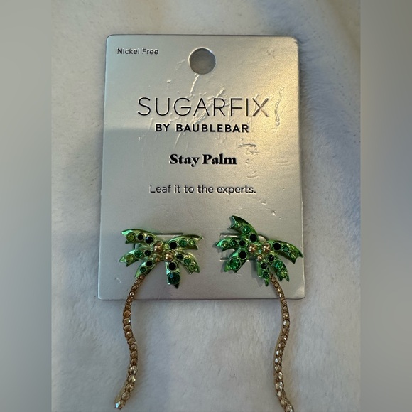 NEW NWT Sugarfix by Baublebar Women Stay Palm Statement Earrings Green Gold - Picture 5 of 8